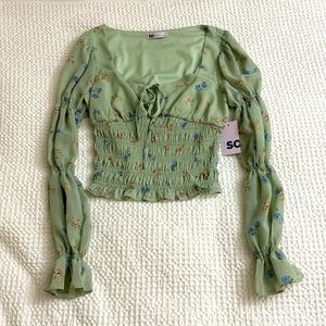 SO Light Green Floral Fairy Croquette Blouse w/ bow